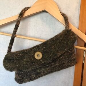 SMALL hand crafted boiled wool purse with button closure.